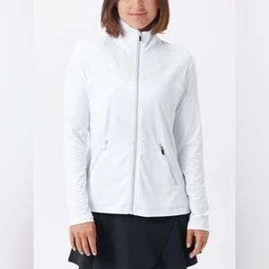 Tail Women's M Essential Rachel Jacket Bright White Ruffled Back Peplum Mesh